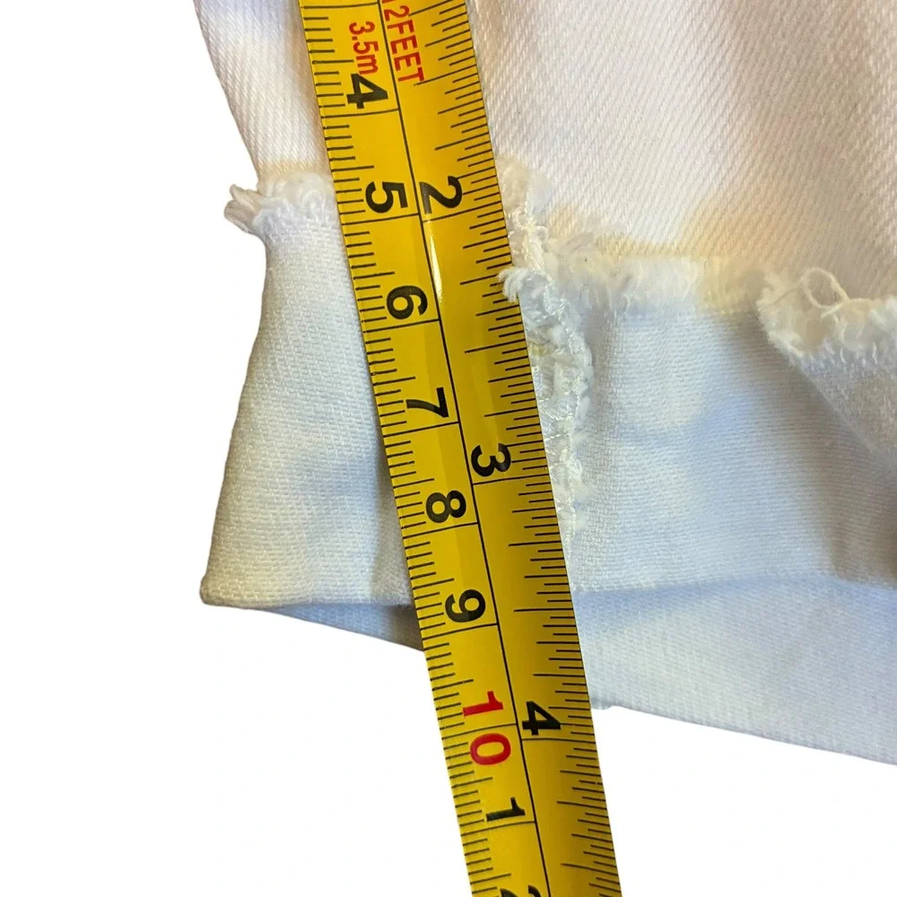 Roswear Womens White Distressed Denim‎ Shorts High Waisted Frayed Hem Size L NEW